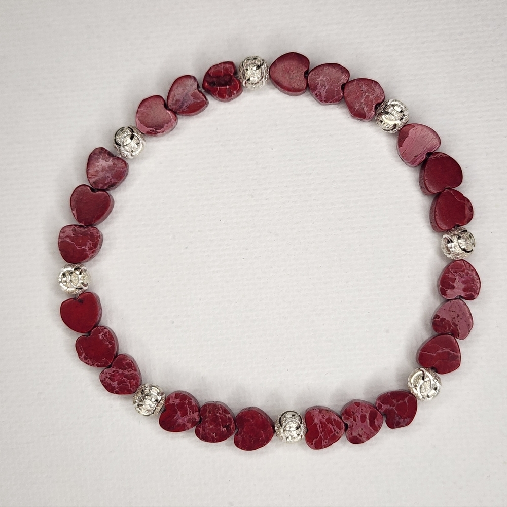 Red Jasper Heart & Silver Filigree Stretch Bracelet